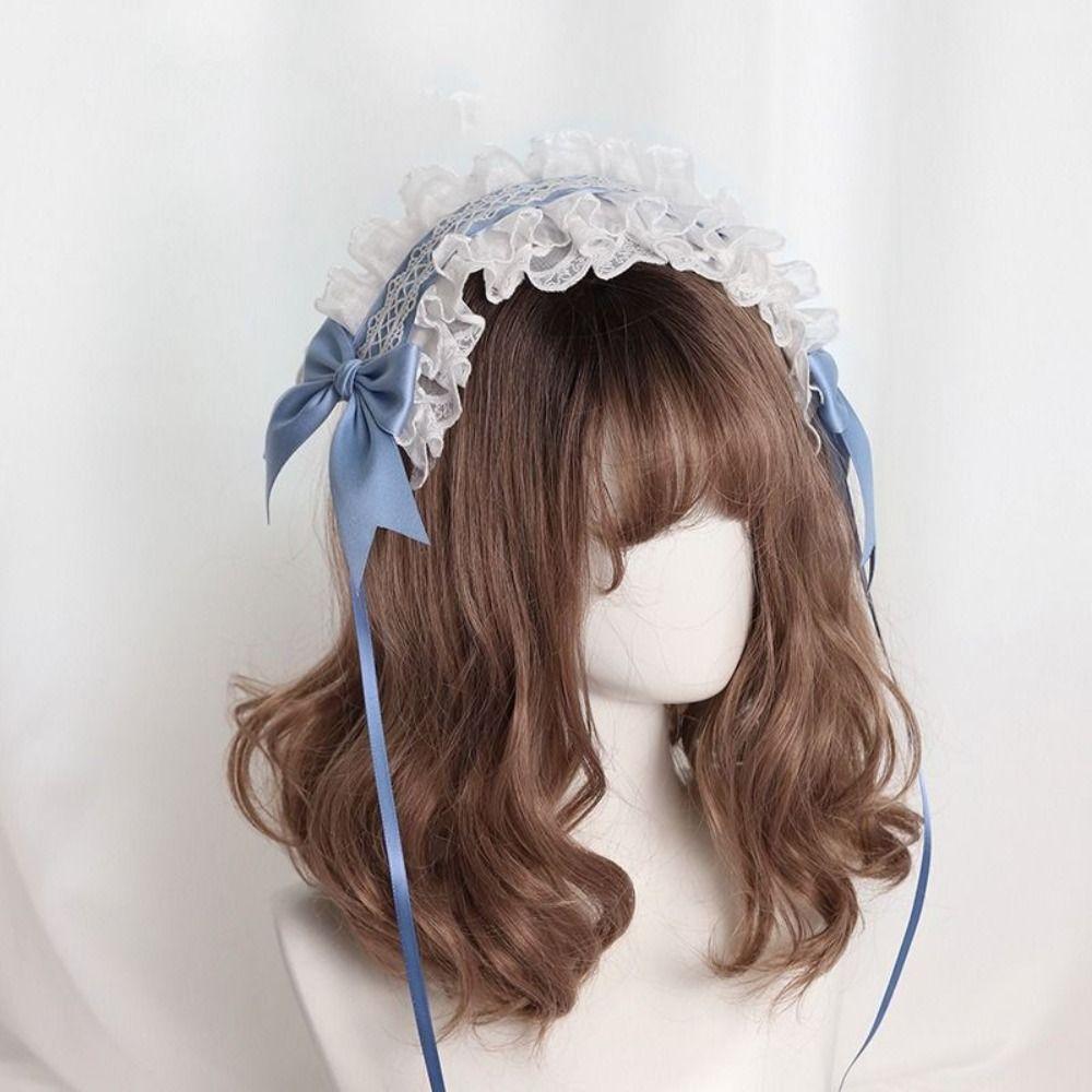 Sweet Lolita Lace Headband Ribbon Bow Anime Maid Cosplay Headdress Ruffled Hairband Party