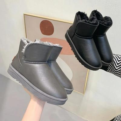 Зимние теплые ботинки для снега с бархатной кожаной отделкой, средний верх, водонепроницаемые, толстые, противоскользящие, большие размеры для мужчин и женщин