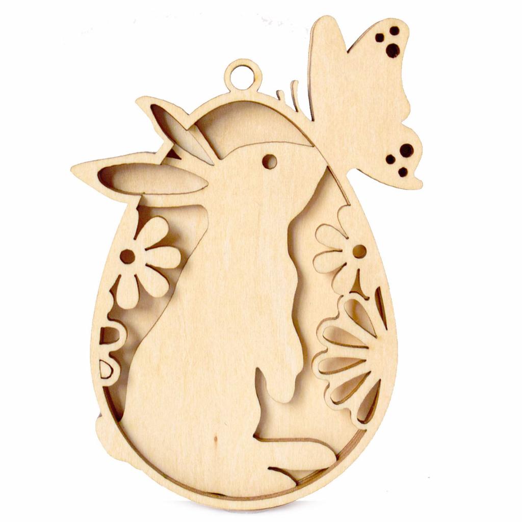 Bunnies Eggs Shape Cutouts Unfinished Wood Slices for Adult Children Painting Hanging Ornament Home Decoration