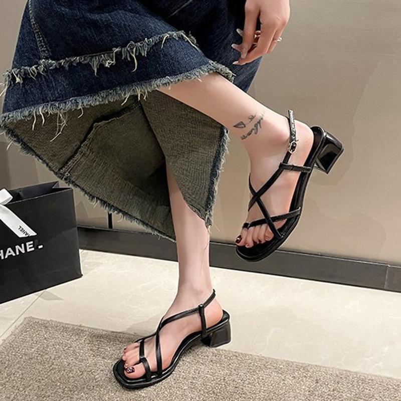 Модные сандалии Женские Летняя мода Женские сандалии 2025 Римские Толстый Средний каблук Сандалии Удобная обувь для женщин Шлепанцы Сандалии