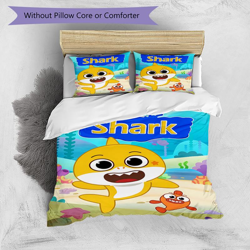 3pcs Pinkfong Shark (3) Design Cover Set - HD Printed Bedding with 1 Cover and 2 Pillowcases - Perfect for Home and Dorm Decor