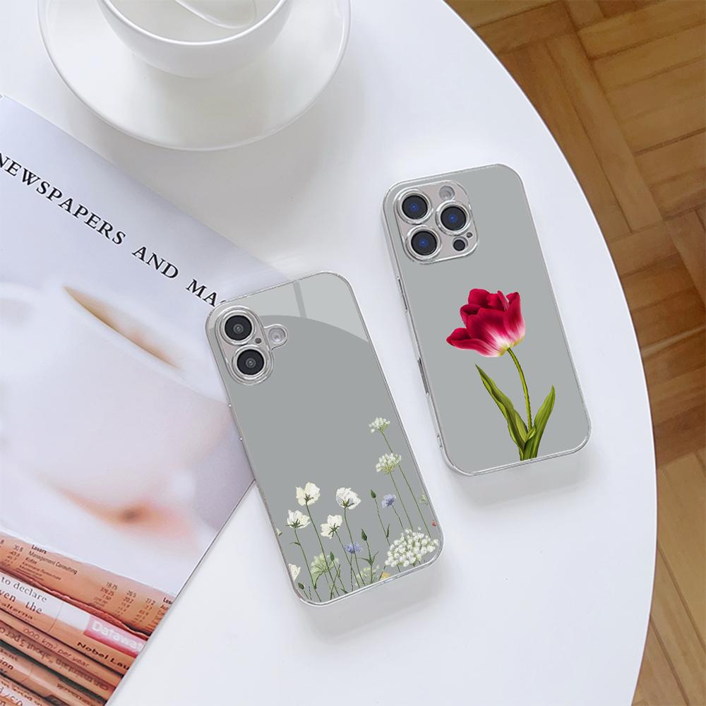Чехол для телефона N204 Peony для iPhone 16 15 Pro Max 8 Plus Samsung S24 S23 Ultra A54 A35 Xiaomi Redmi Note 13 12 Pro с покрытием из закаленного стекла
