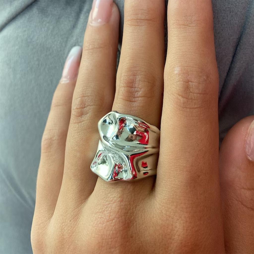 Youthway Персонализированное кольцо с неровной кованой текстурой, широким отверстием, из нержавеющей стали, не тускнеющее, очаровательное, для вечеринки, женское