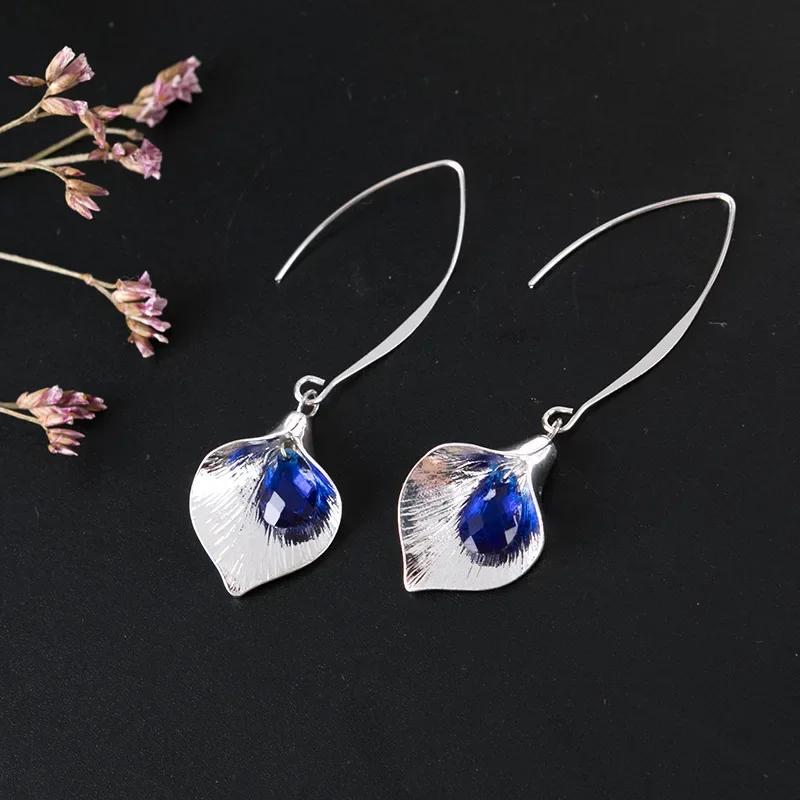 Элегантные синие серьги-крючки с кристаллами в виде капли и бутонов орхидей, подвесные серьги-подвески, аксессуар, ювелирные изделия, свадебные, для помолвки, женские серьги