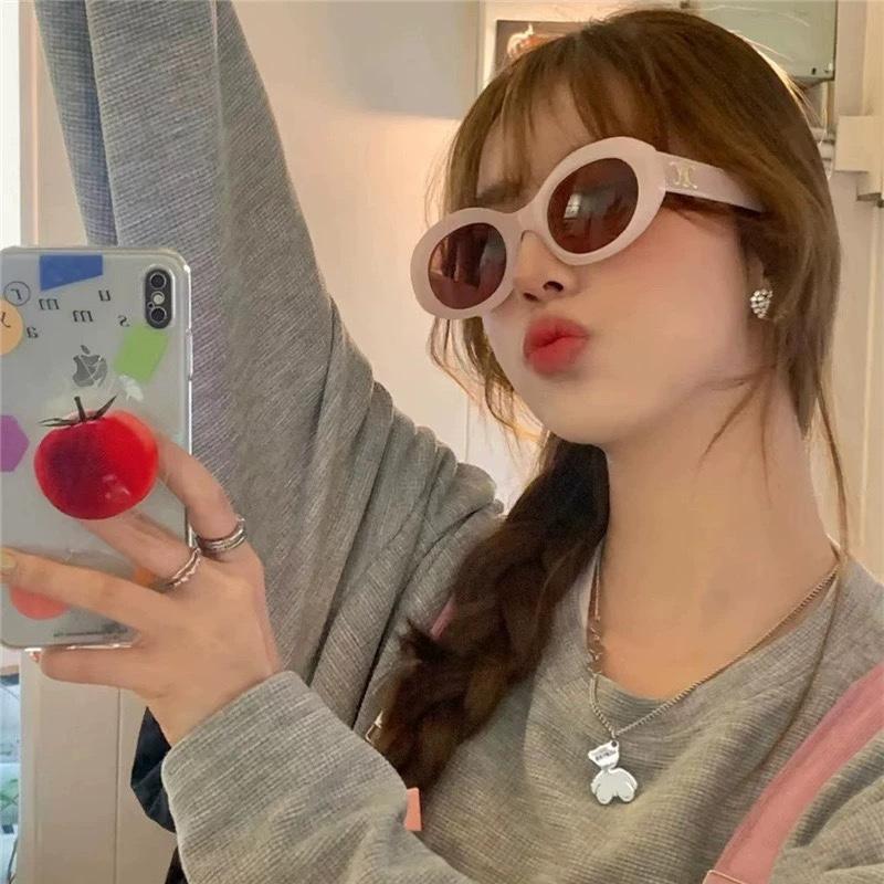 Солнцезащитные очки Xiaohongshu Oval Pink, летние солнцезащитные очки корейской версии, вогнутые очки Street Shot, персонализированная мода