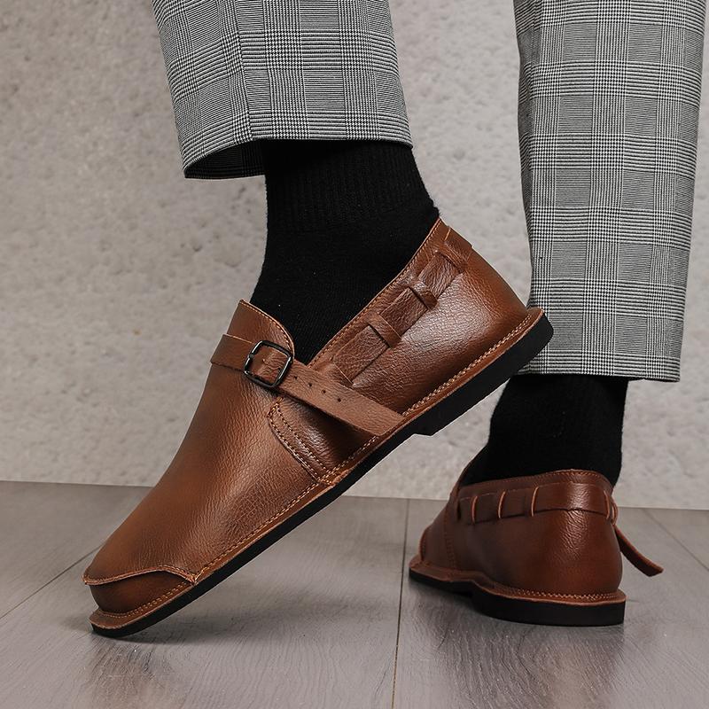 Fashion Brand Handmade Men's Casual Shoes Classic Retro Style Leather Loafers Soft Sole Comfort Commuting Business Office Leather Shoes