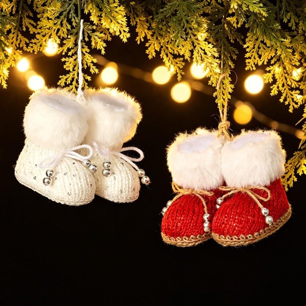 Bow Beads Knitted Christmas Boots Built-in Hanging Loop Boot-Shaped Ornament Box Embellishment