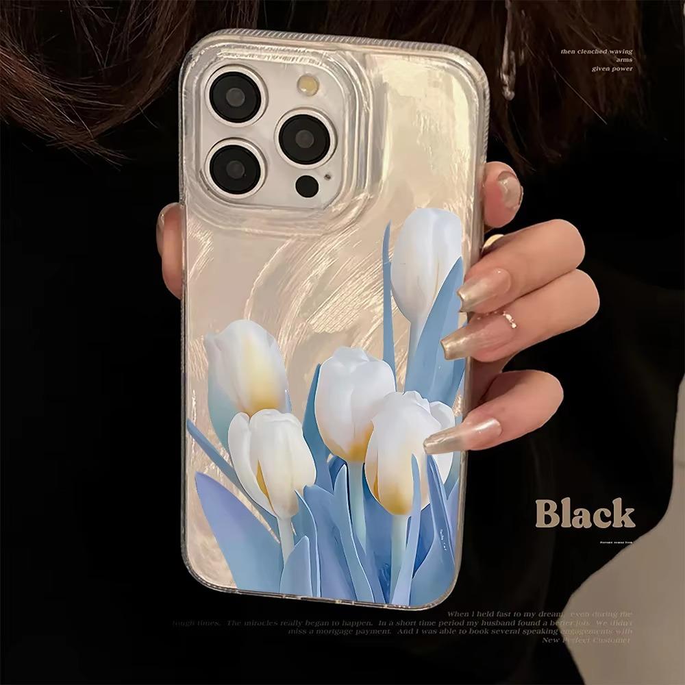 Красочный Лазерный Чехол с Узором Тюльпанов Для Iphone 16 15 14 13 12 11 Pro Max 16E X XS XR Чехол