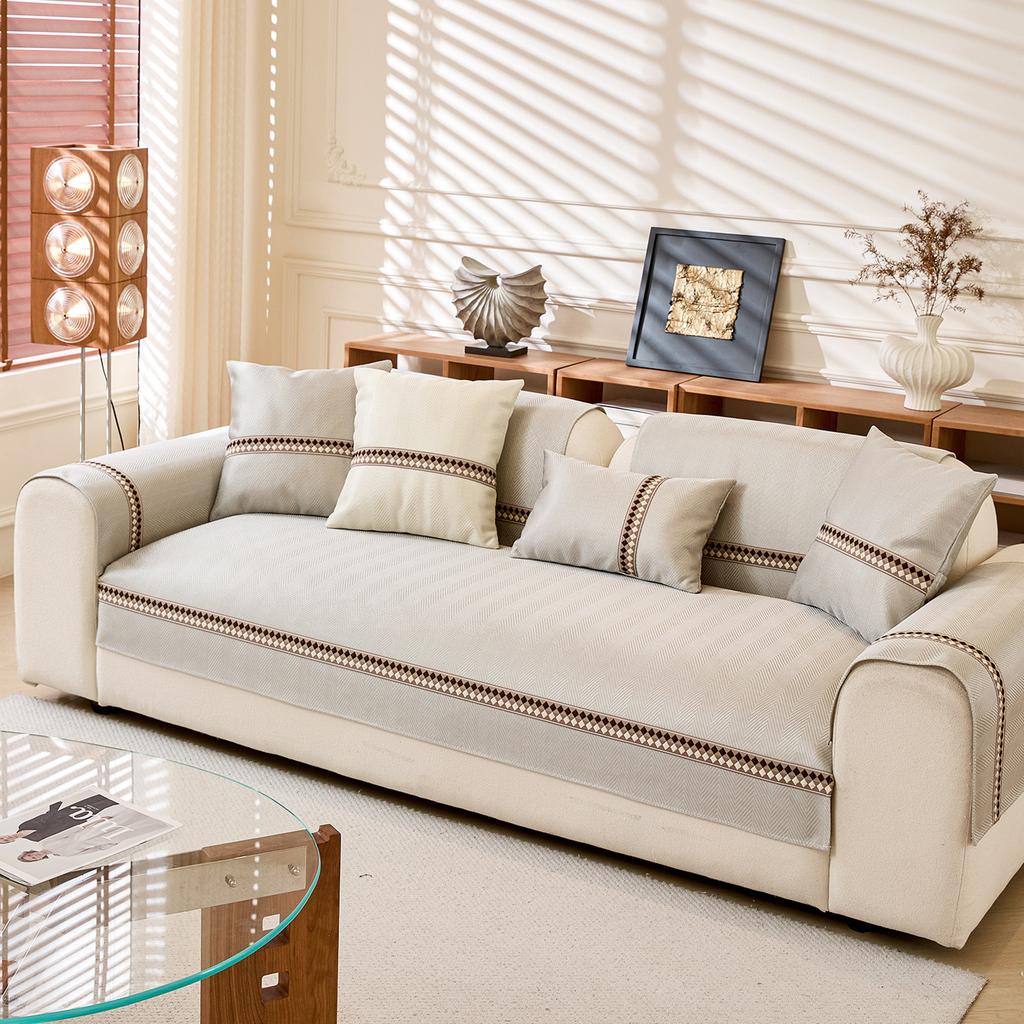 Ice Silk Sofa Cushion, Summer Sofa Mat, Non-Slip Seat Cushion New Light Luxury High-End Cover Cloth