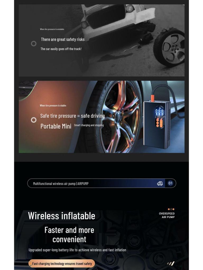 Портативный умный цифровой автомобильный воздушный насос: Компактный ручной насос высокой мощности с цифровым дисплеем