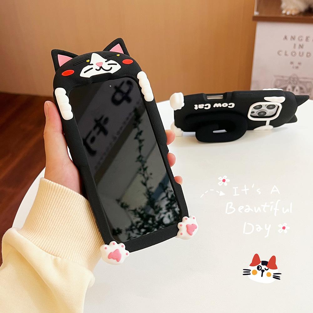 Япония Ins 3D Мультяшная Корова Кошка Чехол для Телефона Для iphone 16 ProMax 15 14 13 12 Pro Max Мягкий Силиконовый Ударопрочный Чехол С Подставкой Держателем