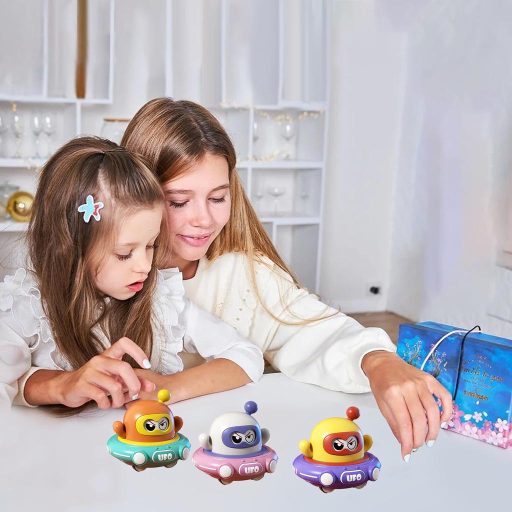Cartoon- Double-pull Back Space Saucer Toy, No Batteries Required, Just Pull And Release, Fun Face-changing Saucer Toy