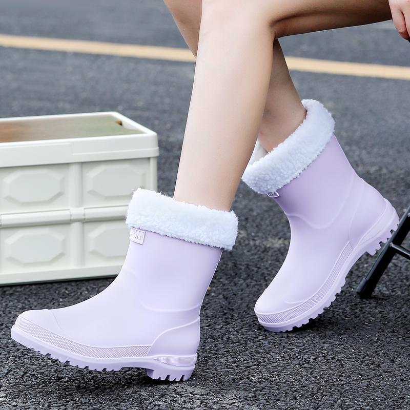 Женские новые модные резиновые сапоги до середины голени, водонепроницаемые нескользящие резиновые туфли с ПВХ-стелькой, круглый носок для кемпинга и пешего туризма на открытом воздухе