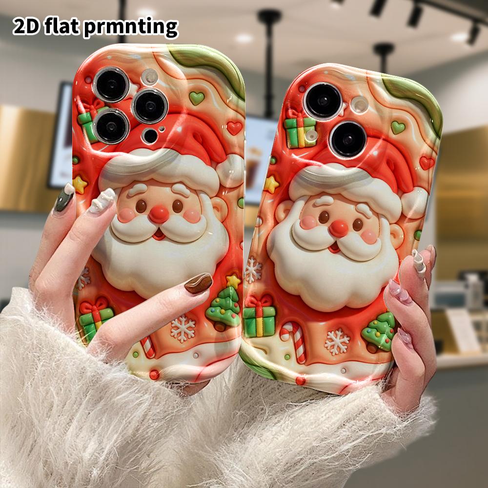 Phone Case: 2D flat design suitable for iPhone 18 17 16 15 14 13 Pro protective case, Santa Claus, Christmas and Halloween, perfect holiday gift