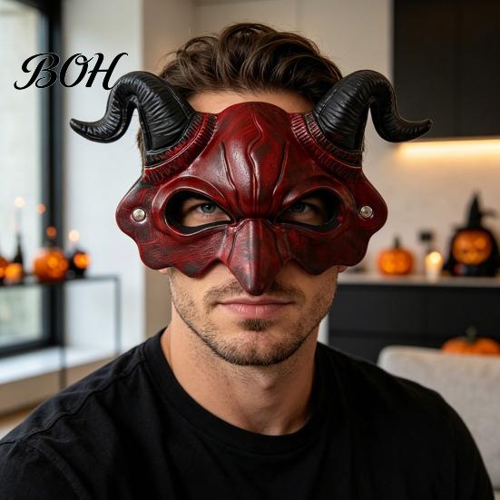 Soft Foam Demon Mask Horn Mask, Halloween Devil Head Cosplay Prop, Masquerade Detailed Horned Party Horror Costume Accessory, Carnival Trick or Treat