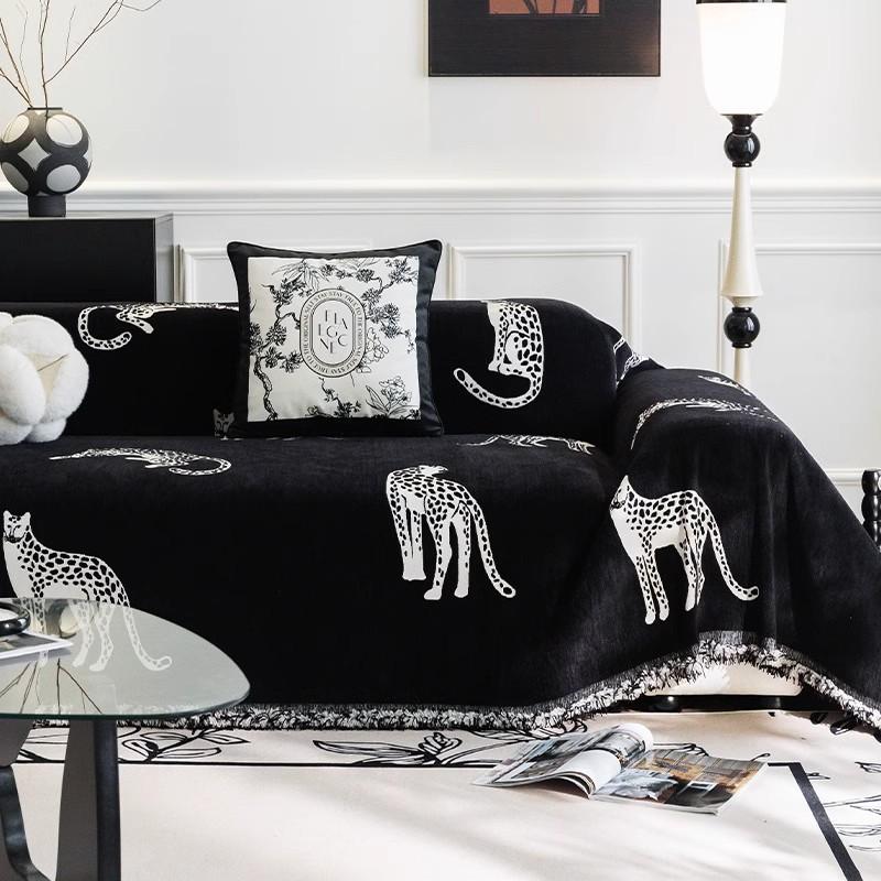 Home Chenille Leopard Sofa Mat Throw Blankets  All-season Camping Picnic Blanket Cover Sofa Cover