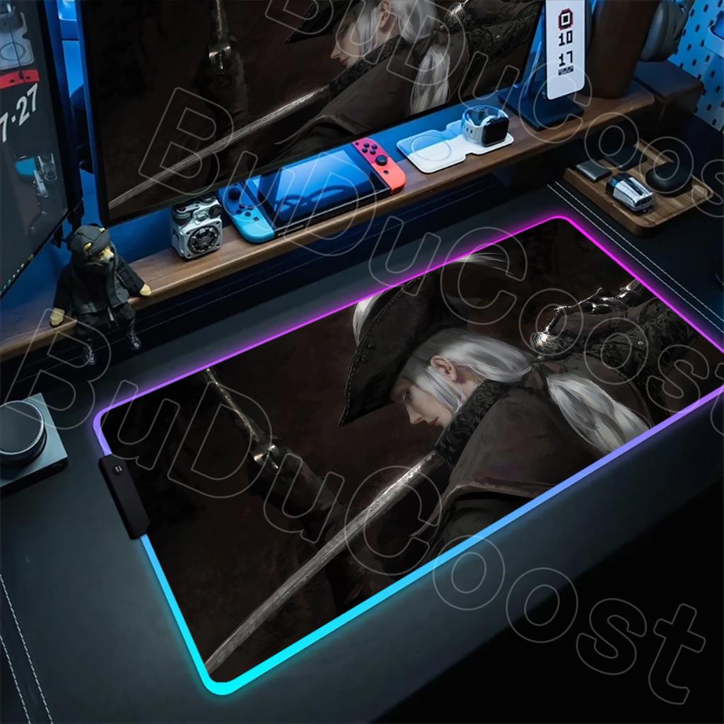 B-Bloodborne Large Gaming RGB Mouse Pad Office Laptop Accessories Non-Slip Rubber Mousepad Anime Cartoon New HD Desk Mats Carpet