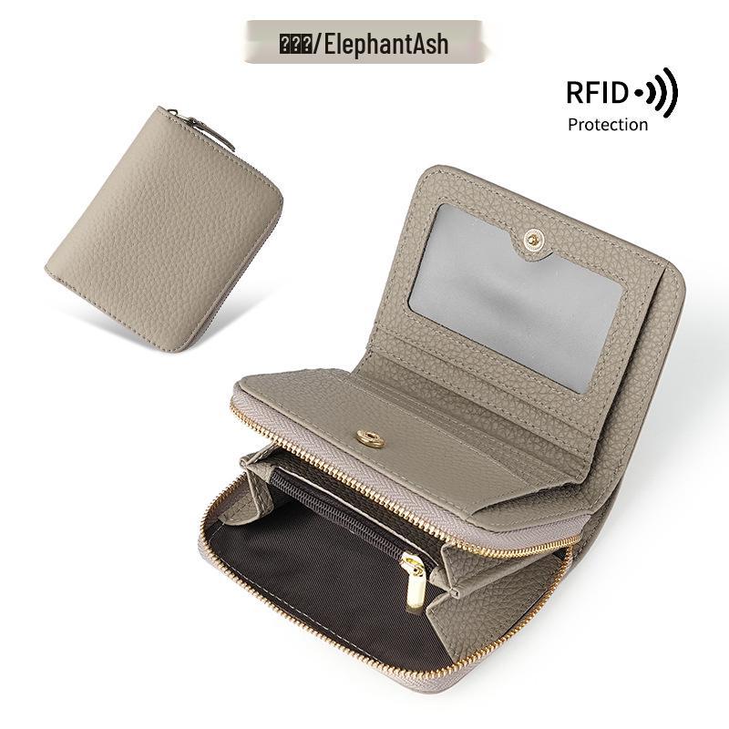 Женский японский мини-кошелек из кожи с RFID-защитой: Противокражный держатель для карт и кошелек для монет на молнии