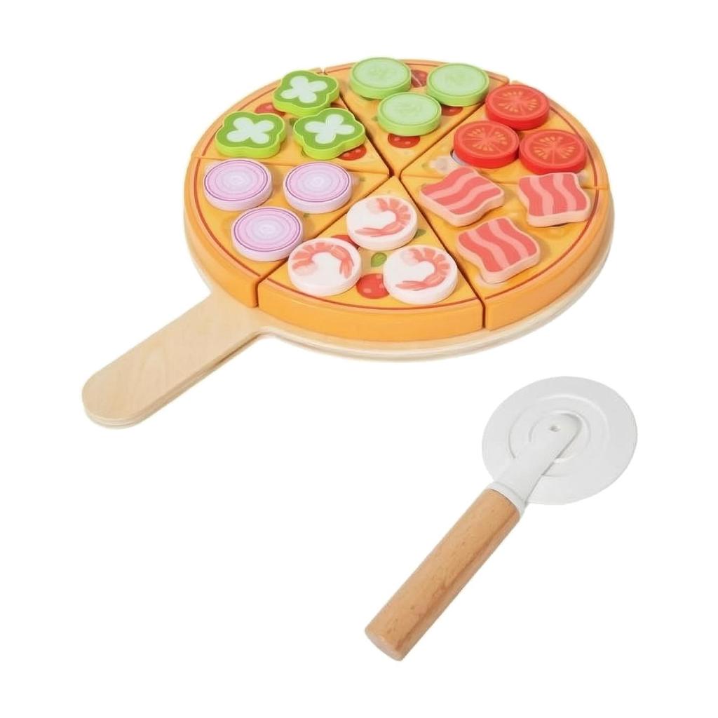 Wooden Pizza Play Set Educational for Playroom, Kids