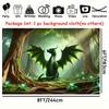 1 piece of 2D flat banner, forest green dragon, polyester photo background cloth flag, party backdrop