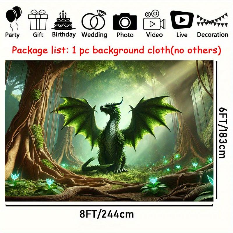 1 piece of 2D flat banner, forest green dragon, polyester photo background cloth flag, party backdrop