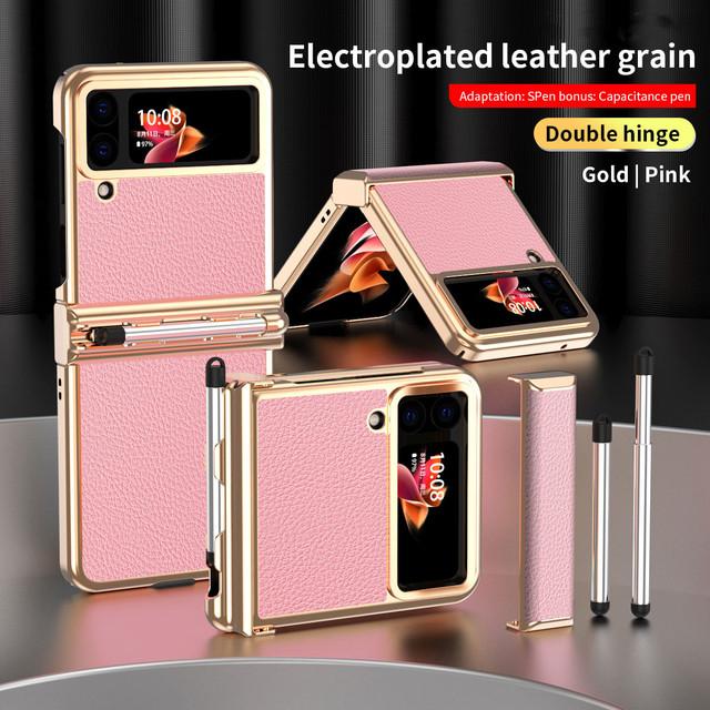 Противоударный кожаный чехол-держатель S Pen для Samsung Galaxy Z Flip 4 Flip4 Flip 3 Flip3 Zflip4 Нескользящий модный чехол для телефона