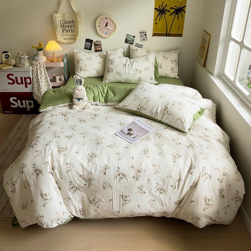 Class A Sleeping Naked, Maternal And Infant Grade Four-Piece Set, Pure Cotton Dormitory 3Pcs Set, Washed Cotton Quilt Cover, Bed Hat Model