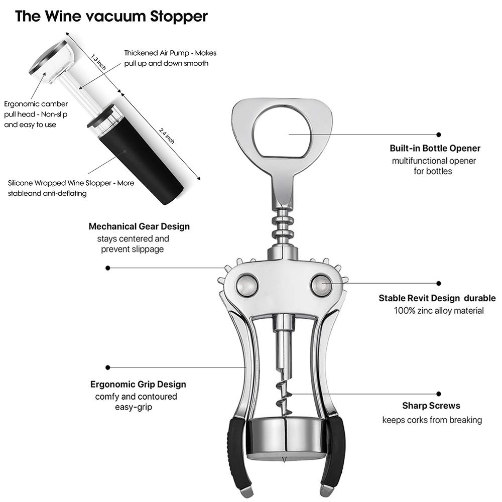 Лучший штопор-крыло открывалка для винных бутылок Роскошный штопор сомелье с набором стопоров для винных энтузиастов Официанты Кухонные аксессуары