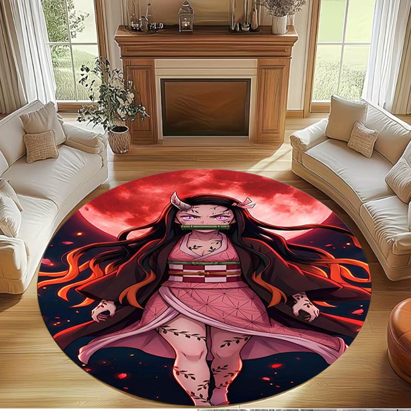 Demon Slayer Print Round Rug, Washable Floor Carpet, For Entryway Dorm Laundry Room Office Study, Home Decor Birthday Christmas Gift