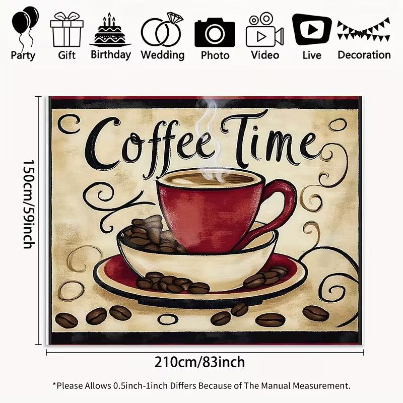 2D Red Coffee Cup Vintage Backdrop for Coffee Shop, Brunch Party and Home Decor