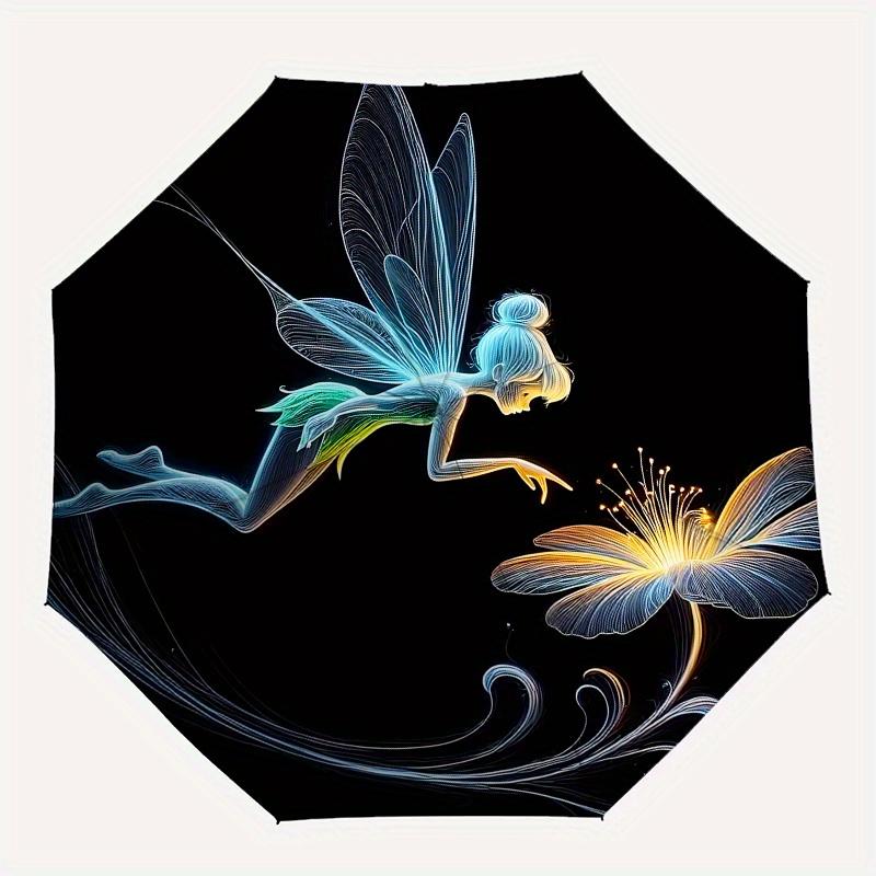 Disney Tinker Bell, Butterfly Automatic Open/Close Umbrella - Cute Umbrella with Cute Design, Portable 3-Fold Compact Umbrella for Men & Wom