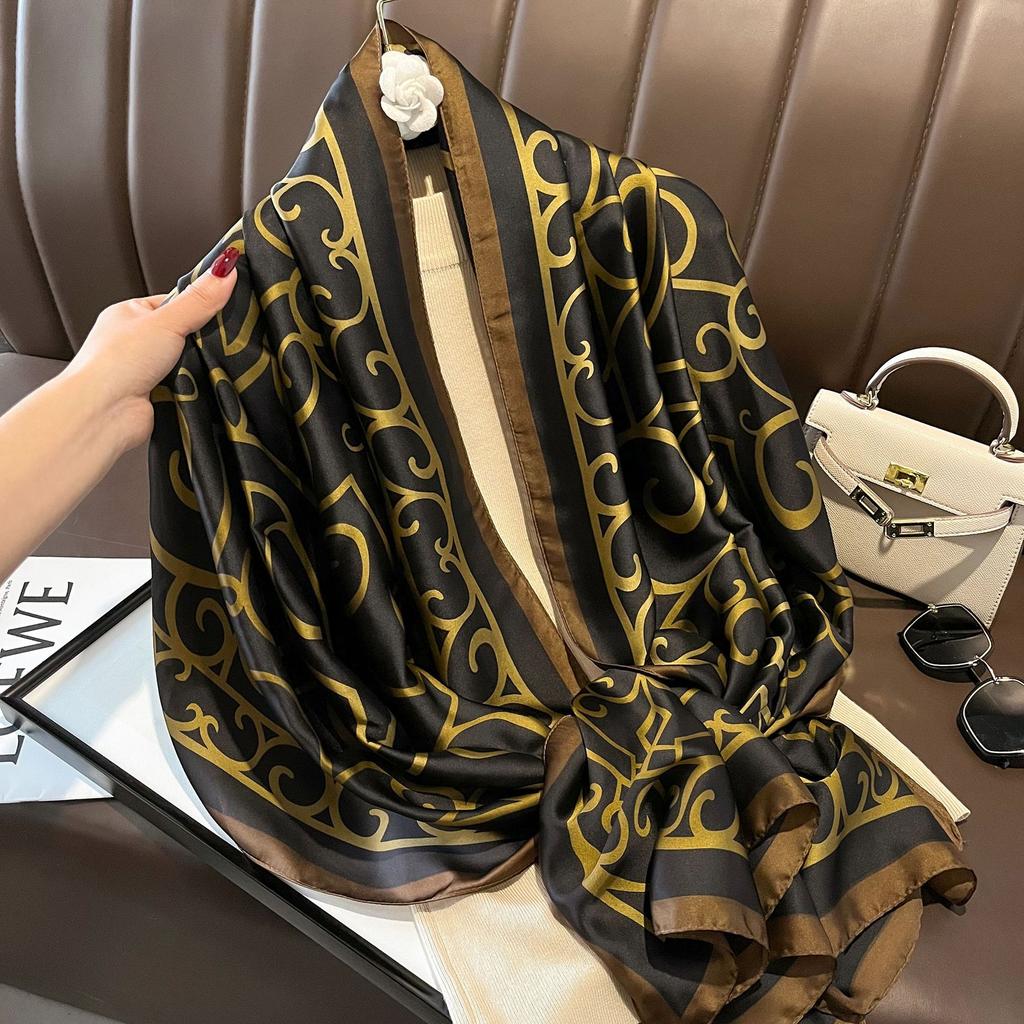 New Spring and Autumn Retro Floral Cranes Temperament Simulation Silk Large Long Scarf Sunscreen Outwear Shawl Female Silk Scarf