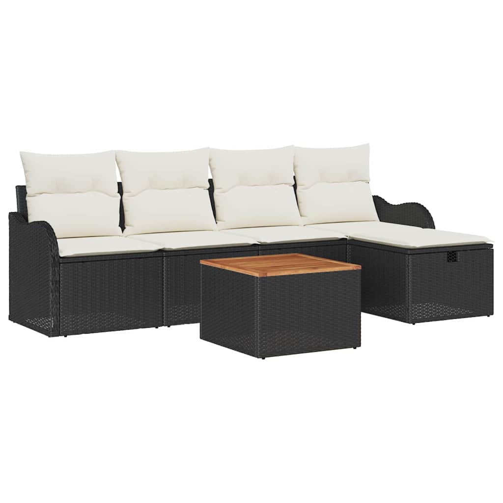 Garden Sofa Set with Cushions 6 pcs Black Poly Rattan