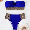 2Pcs/Set Popular Women Swimwear Off Shoulder Gathering Skin-touch Bandeau Bra High Waist Briefs Swimwear Water Activity Clothing