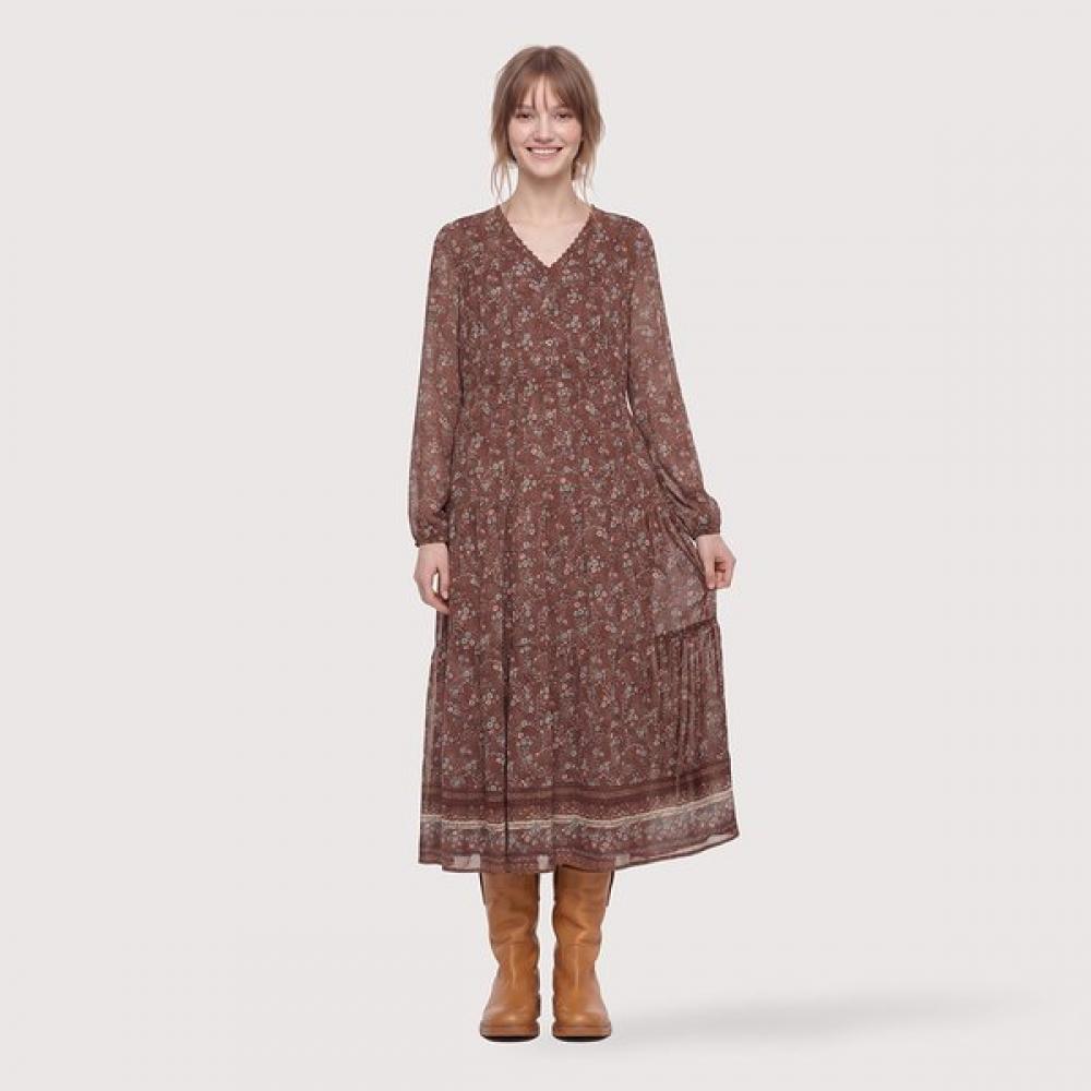 Thursday Island Border Mix Flower Chiffon Long Dress T266mop151w