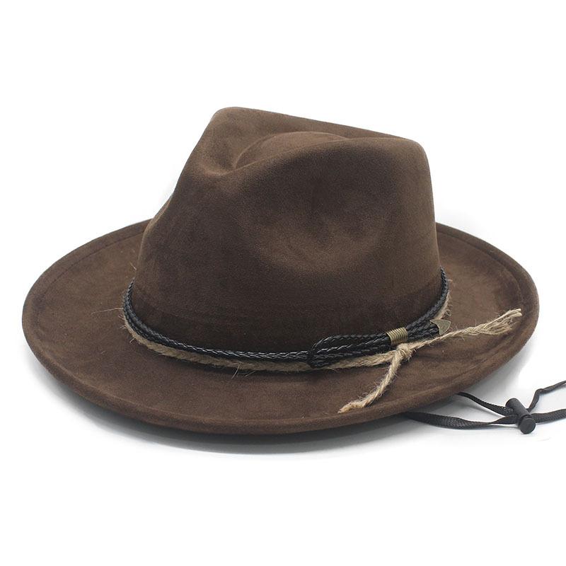 Vintage Western Cowboy Hat, Hot Selling Suede Top Hat with Windbreak Rope Tibetan Sun Hat