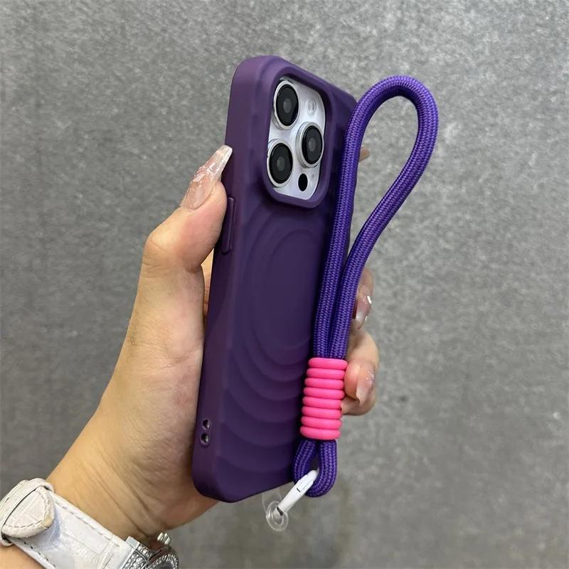 Роскошный рябь магнитный с шнурком мягкий чехол для телефона iPhone 16 15 14 13 Pro Max беспроводной зарядкой противоударный чехол