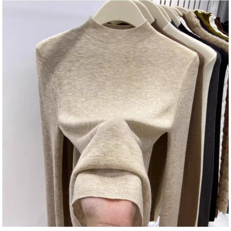 Fashion Semi-turtleneck Long Sleeved Women's Knitted Sweater Early Autumn New Slim Fit Pullover Tops Casual Simple Elegant Thin Inner Bottoming Shirt