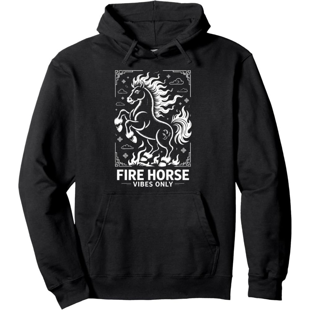Fiery Luck Awaits Chinese New Year Fire Horse 2026 Pullover Hoodie Festival Celebration Costumes Men Women Fashion Sweatshirt