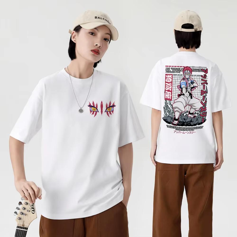 Истребитель демонов Аказа Японская хлопковая футболка Мужская Женская Короткий рукав Колледж Тренд Семейный наряд Косплей Аниме Лето