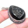 Black Botswana Druzy Gemstone 925 Sterling Silver Jewelry Pendant 1.97"
