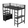 Loft Bed, 90x200cm, No Mattress, Bed with Desk, Socket And USB, Multiple Shelves, Open Storage Cabinet, Railing, Ladder, Iron Frame,