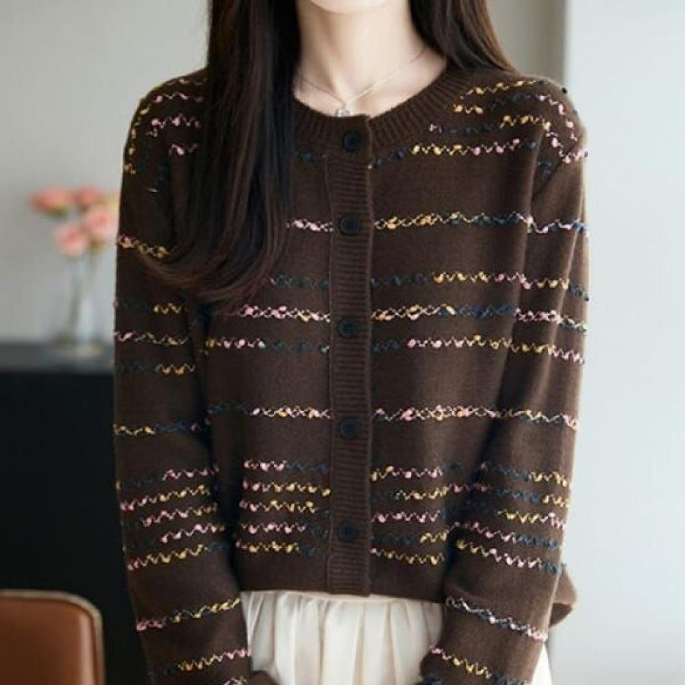 Navava Long Sleeve Point Knit Cardigan Colorful Stripe Nk3301