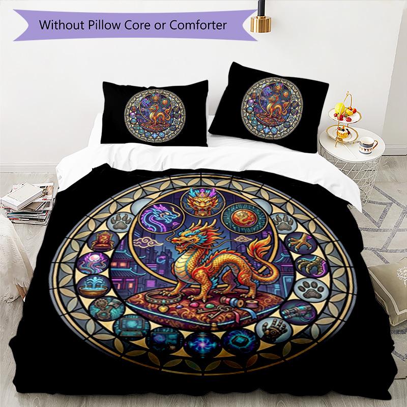 Dragons Fusion Fantasy Pattern Bedding,Quilt Set Quilt Cover Pillowcase Home Birthday Gift (1 * Duvet Cover + 2 * Pillowcase, Without Core)
