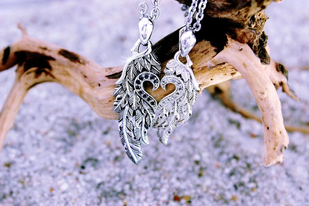 Серебряное ожерелье в форме сердца из перьев для мужчин и женщин, сумка-коробка tb316 [Velvi] (Бумага включена) (Сердце из перьев)