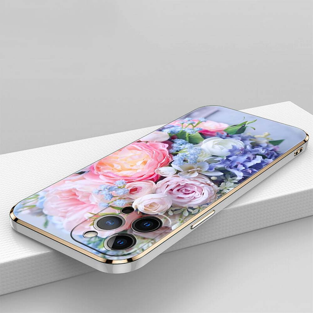 N48 Цветочный пион Ваза с золотым покрытием края Мягкий чехол для телефона из ТПУ для Samsung S23 S24 S22 Ultra A14 A34 A54 A22 Huawei P40 Honor 90 Противоударная задняя крышка
