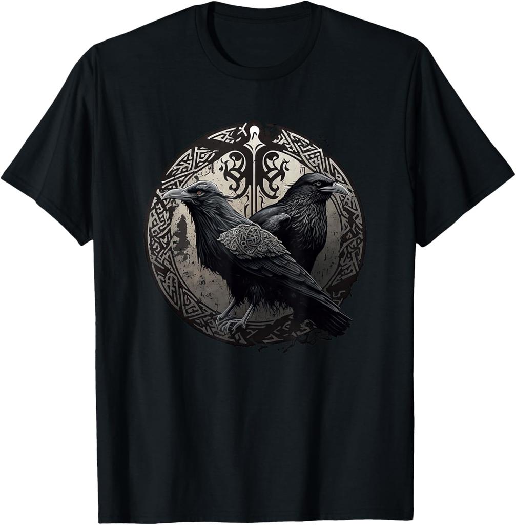 Huginn Muninn Ravens Norse Mythology Viking Symbol Graphic T-Shirt Unisex Casual Cotton Tee