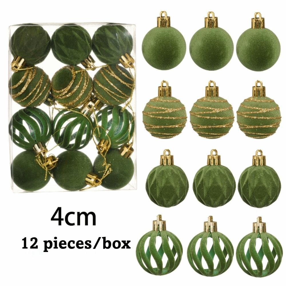 12Pcs/Box Velvet Christmas Hanging Balls 4CM Plastic Christmas Flocked Ball Set DIY Crafts Painted Christmas Tree Ornament
