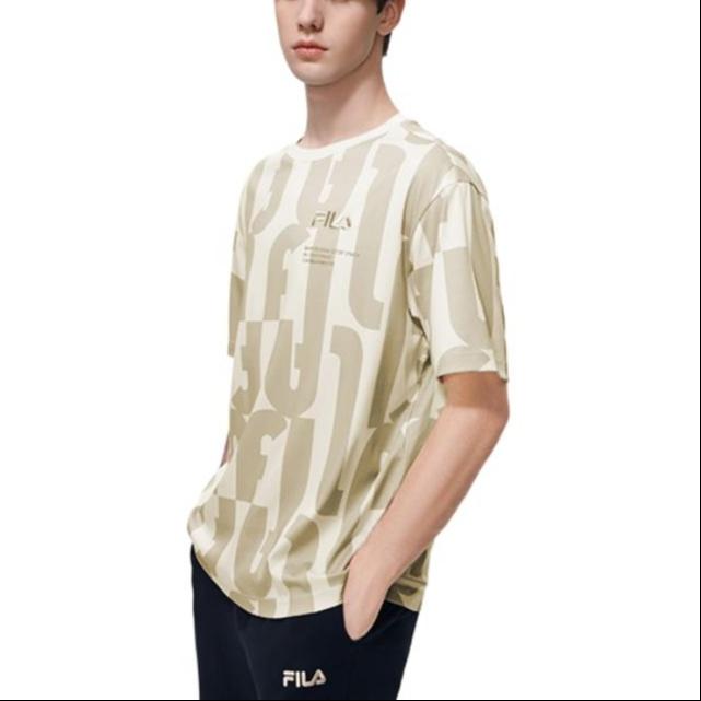 FILA T Shirts Men's Ecru Crew Neck Moderate Straight Fit F11M319106F-IV