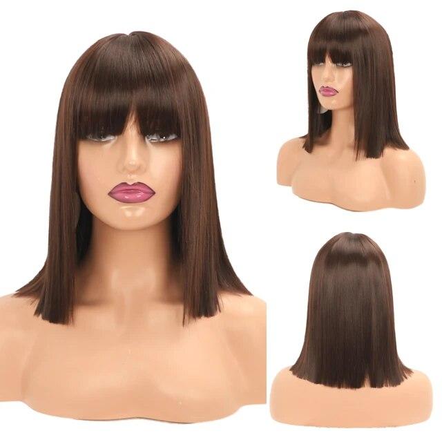 Женские синтетические прямые короткие парики «боб» с челкой, синий, золотой, красный, черный, белый, фиолетовый, зеленый, коричневый, женский парик для косплея